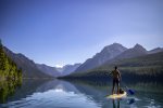Paddle board in a postcard at Bowman Lake in Glacier National Park.